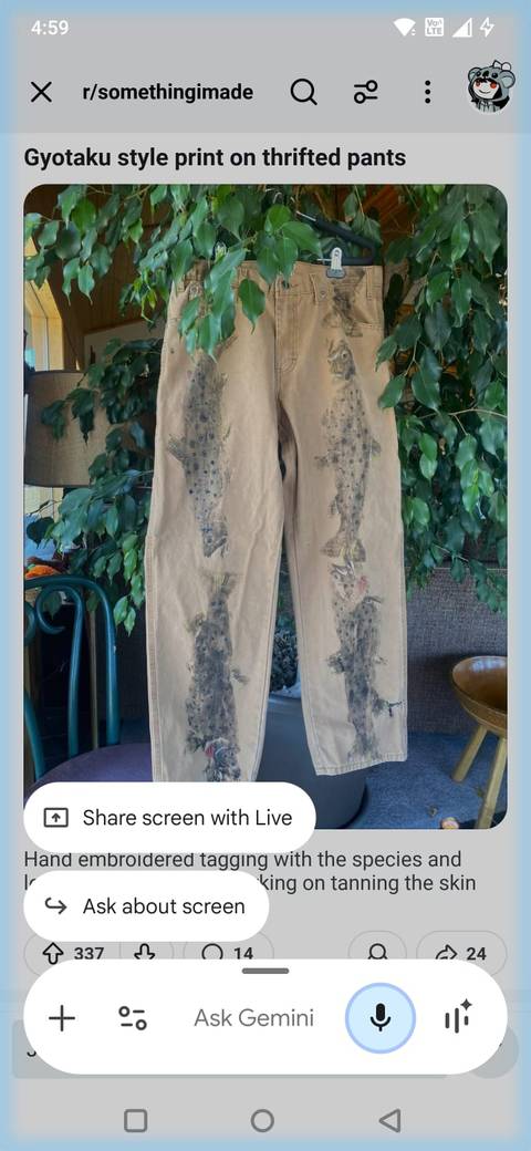 Screenshot showing the option to Share screen with Live in the Gemini app
