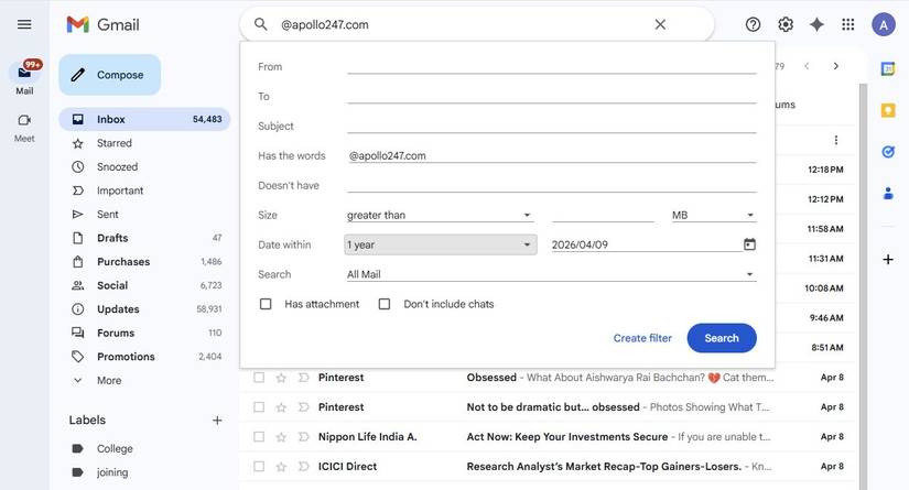 Captura de tela mostrando como bloquear um domínio no Gmail