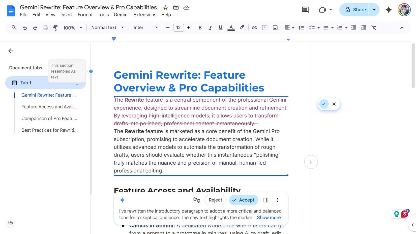 adding skeptical audience tone in custom prompt to direct Gemini rewrite