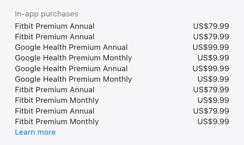 Custos do Google Health Premium na Apple App Store.