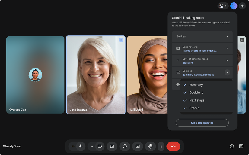 Uma captura de tela destacando a nota do Google Meet para minha seleção de seção.