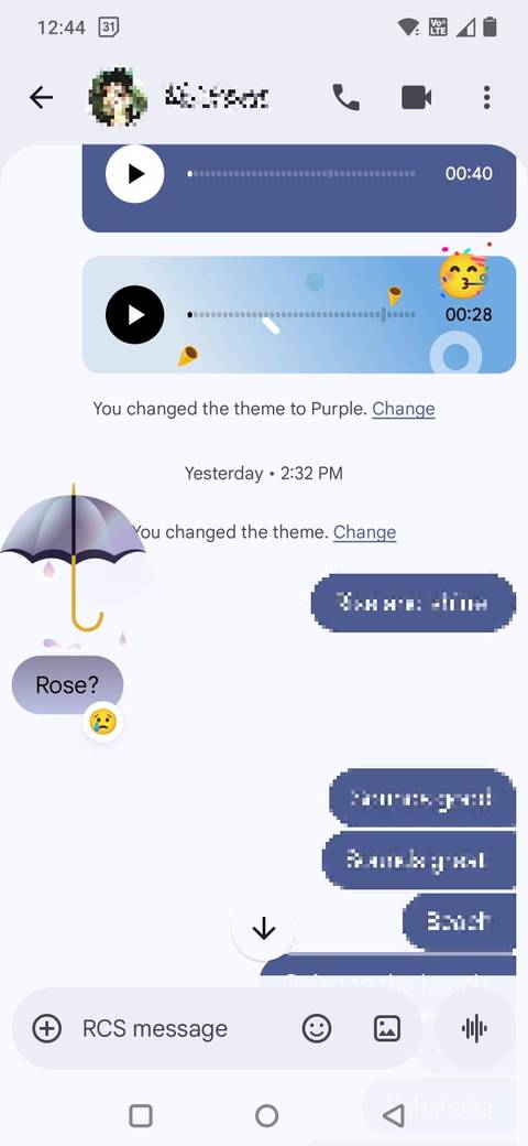 Screenshot showing the Google Messages crying emoji reaction effect