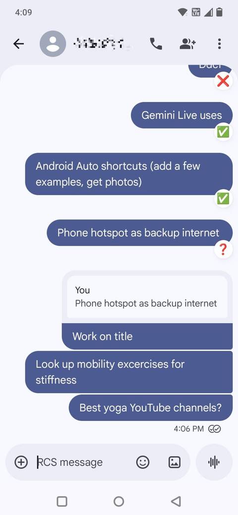 لقطة شاشة تعرض سلسلة رسائل في رسائل Google