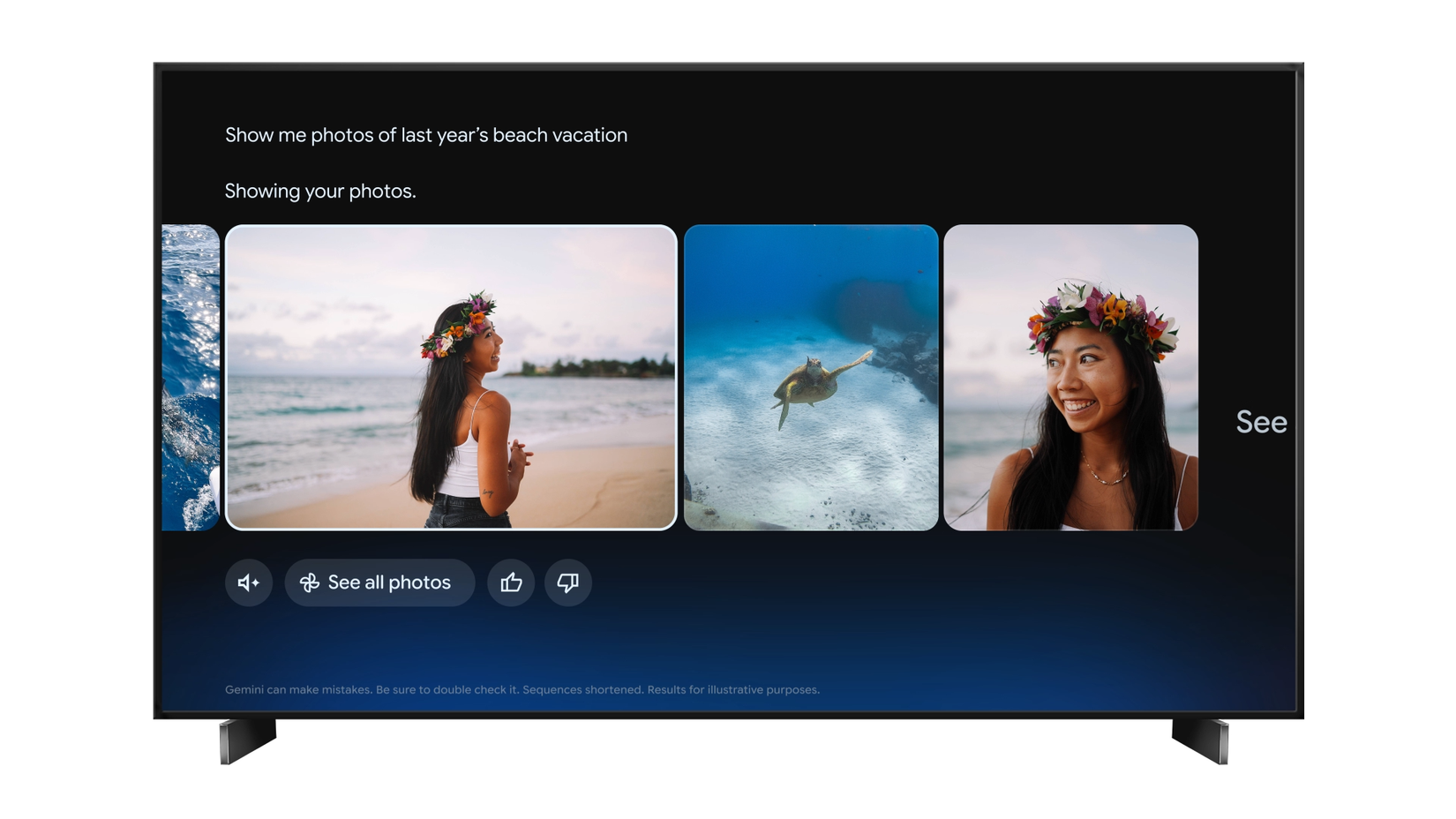 Uma imagem destacando o Google Fotos no Google TV.