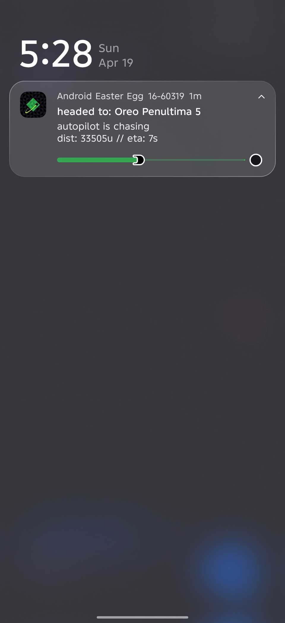 Notification panel showing live progress of Android 16 Easter Egg spaceship travel