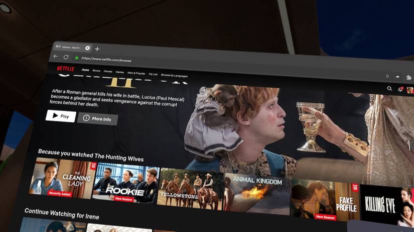 Tela inicial do Netflix no navegador Meta Quest 3S