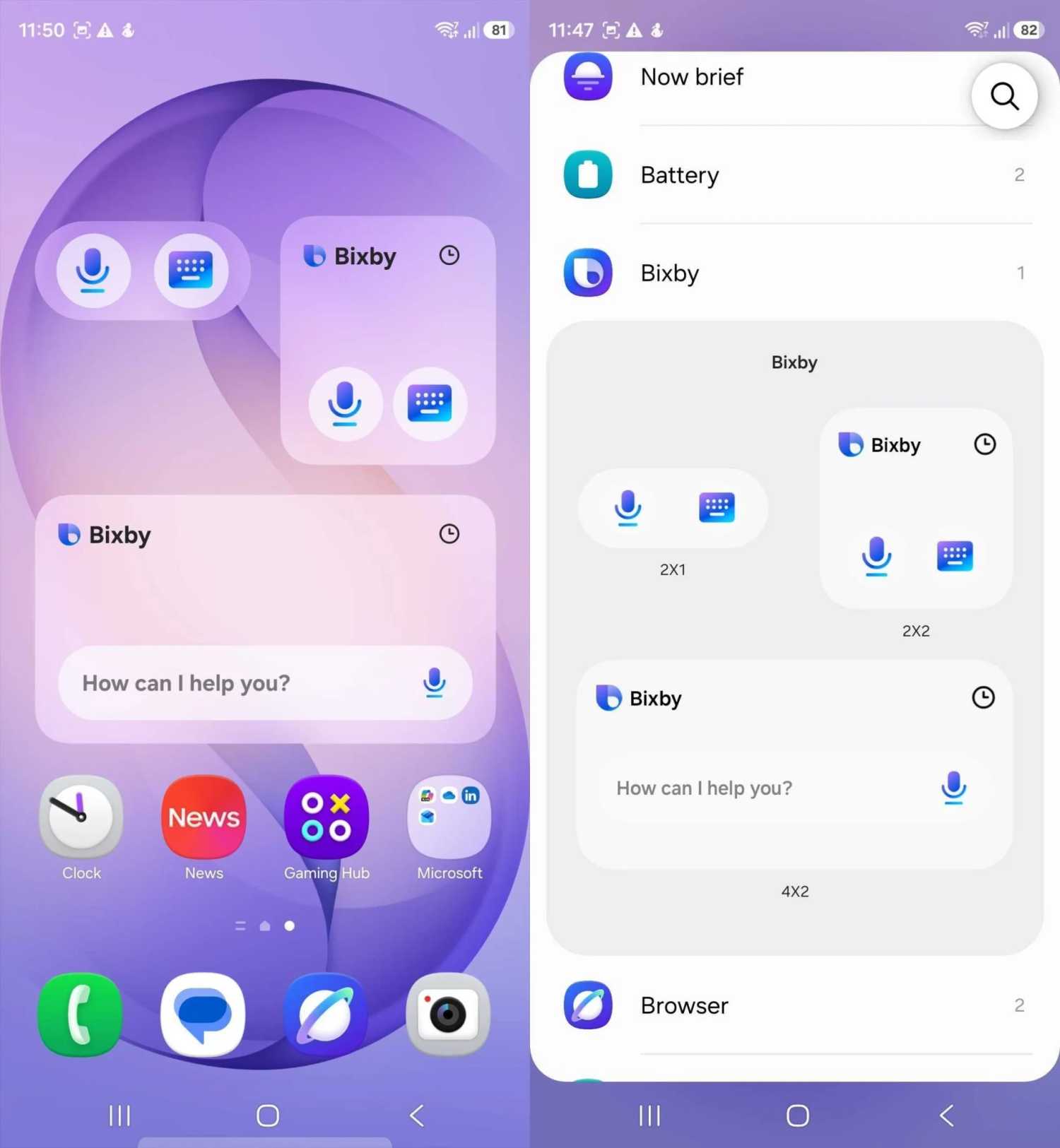 Os widgets Bixby em One UI 9.