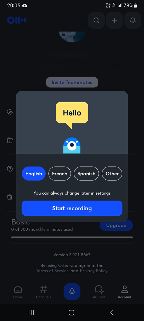 Otter in person recording with language select-1