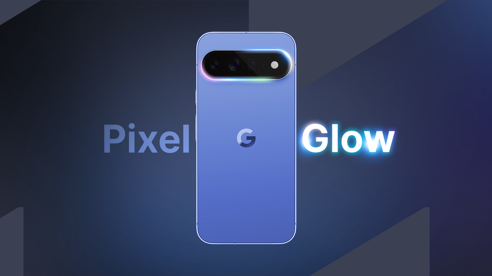 Pixel 11 com uma barra de câmera brilhante e texto “Pixel Glow”.
