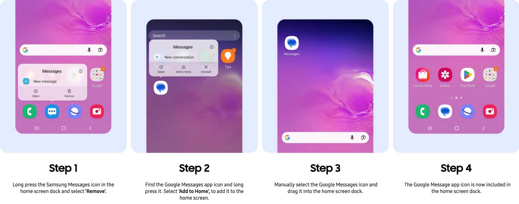 Instruções de troca de mensagens do Samsung Mensagens do Google