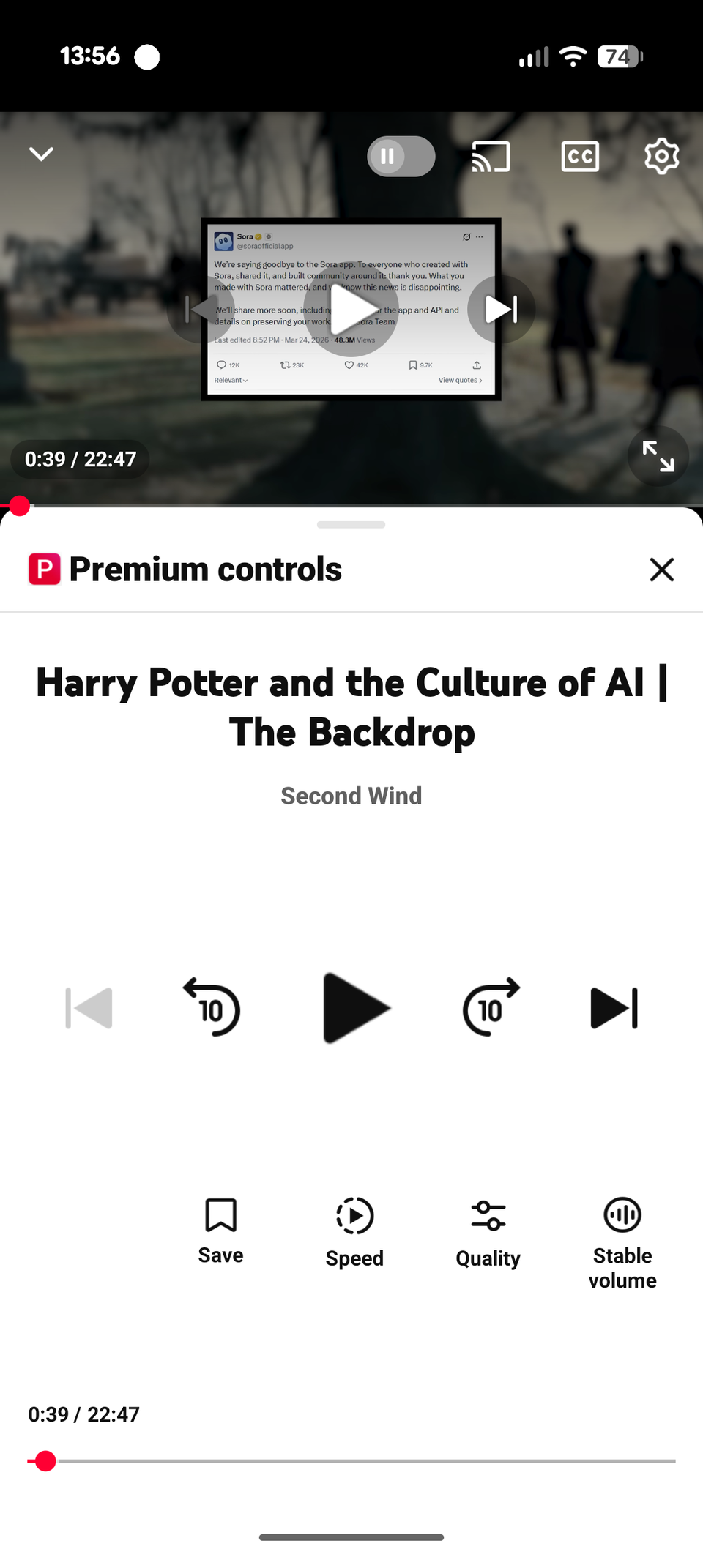 On-the-go controls in YouTube Premium.