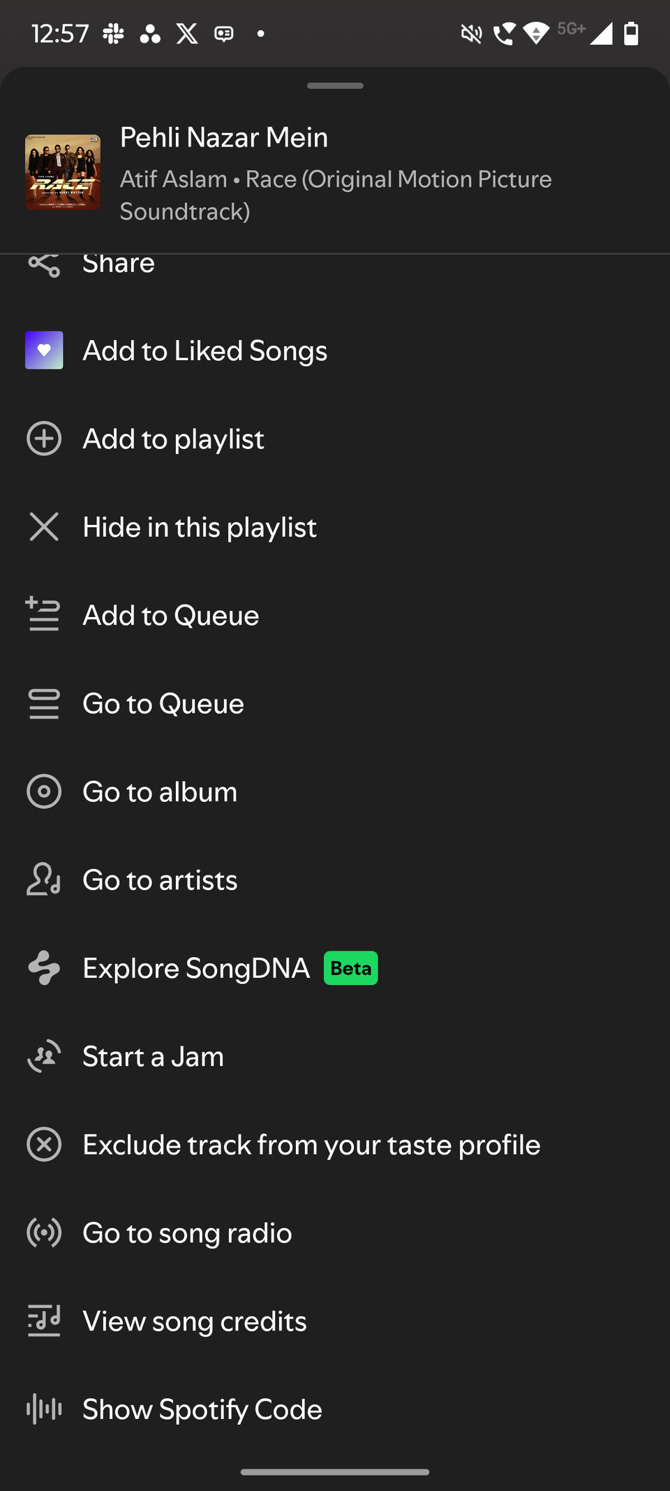 Screenshot showing Spotify's Go to song radio feature