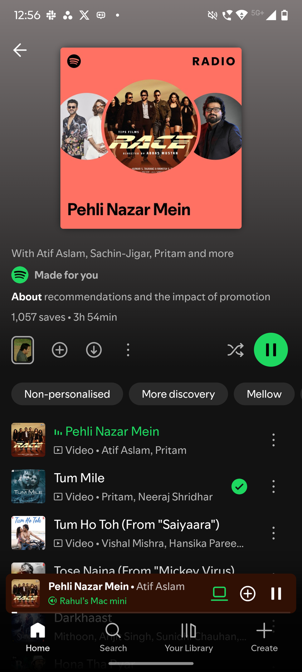 Screenshot showing Spotify's Radio playlist