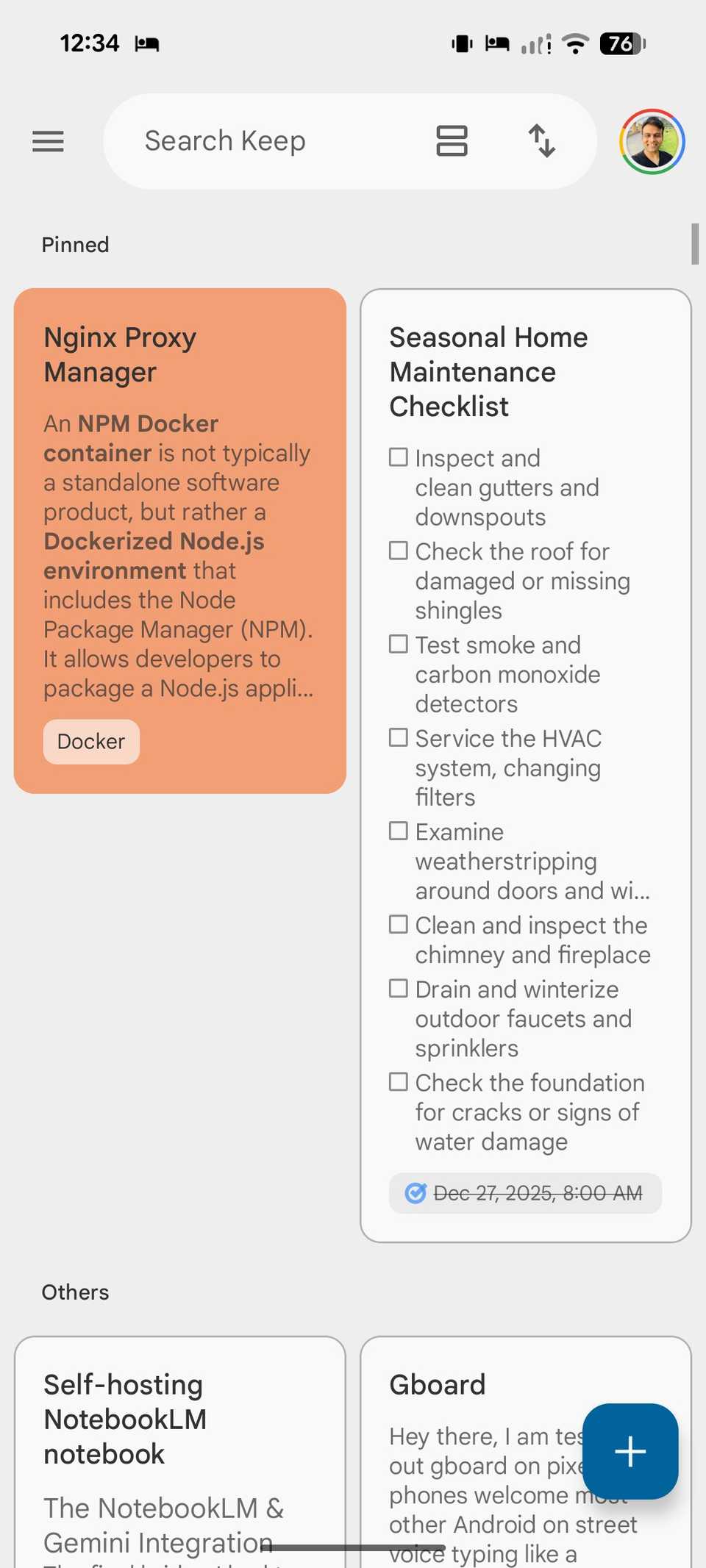 pinned notes in Google Keep