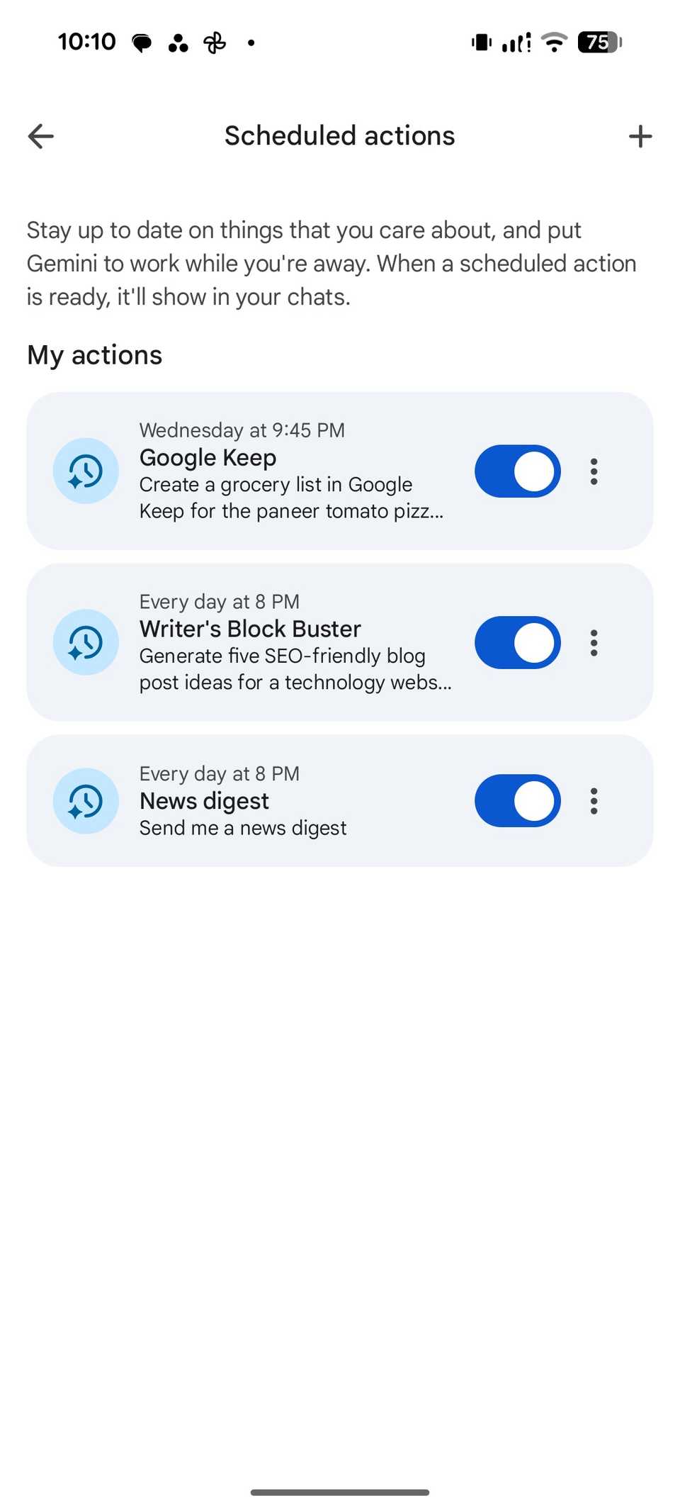Gemini scheduled actions mobile