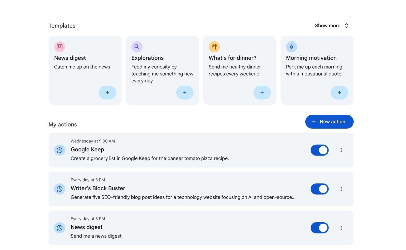 Gemini scheduled actions web