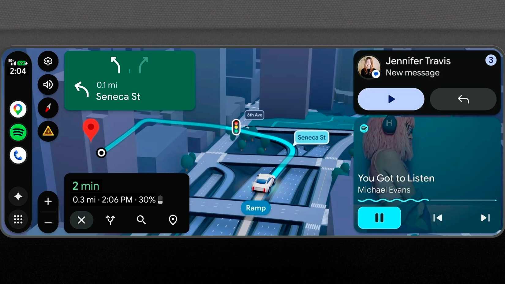 Uma tela da atualização do Android Auto