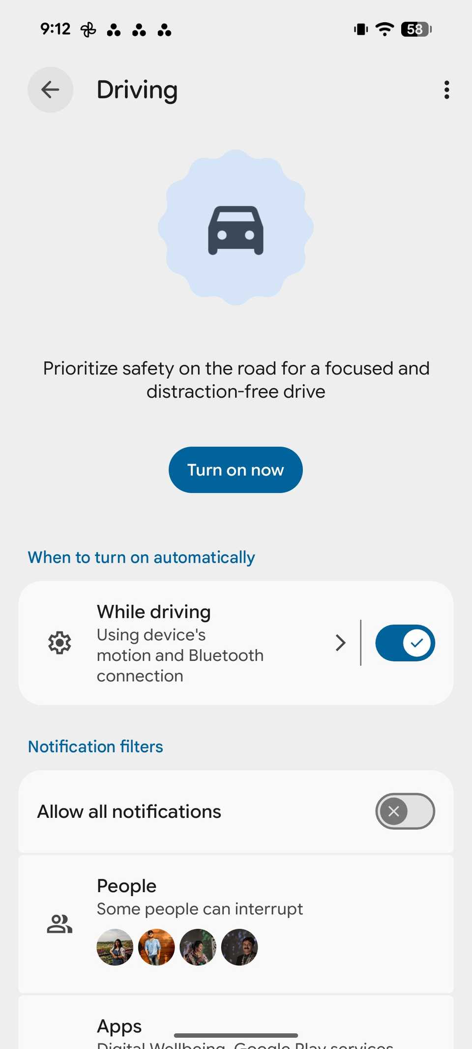 set up driving mode on Pixel