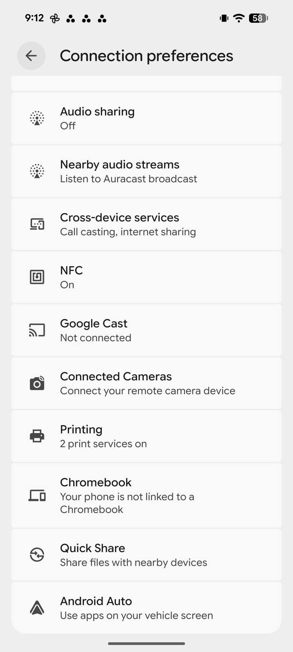 Android Auto menu