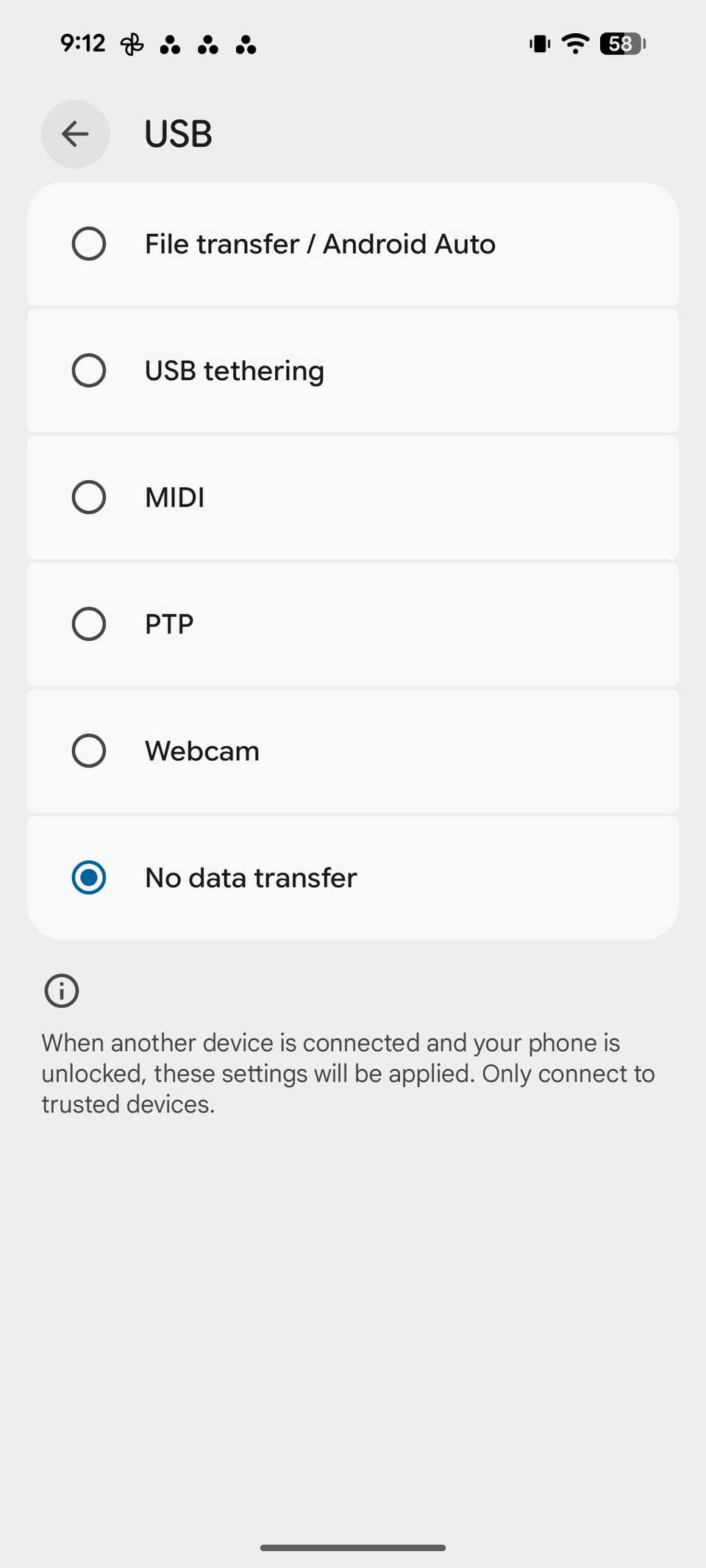change USB configuration on Android