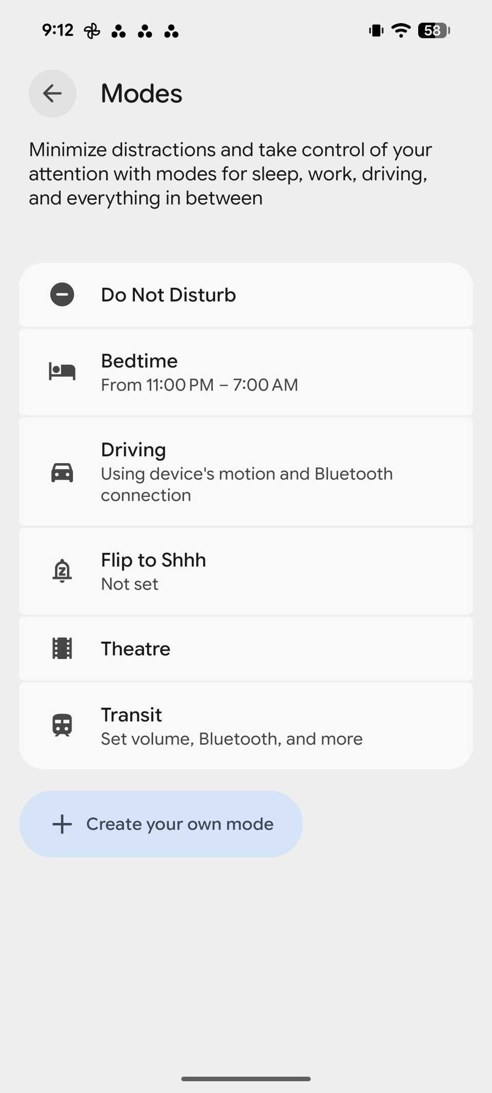 Modes on Pixel phone
