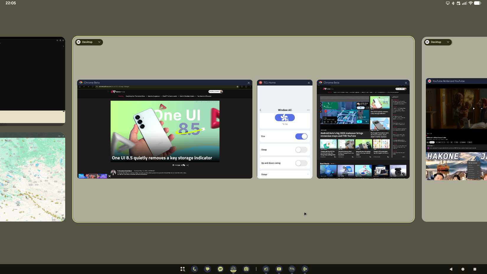 Visualização da área de trabalho com aplicativos abertos no modo Android Desktop