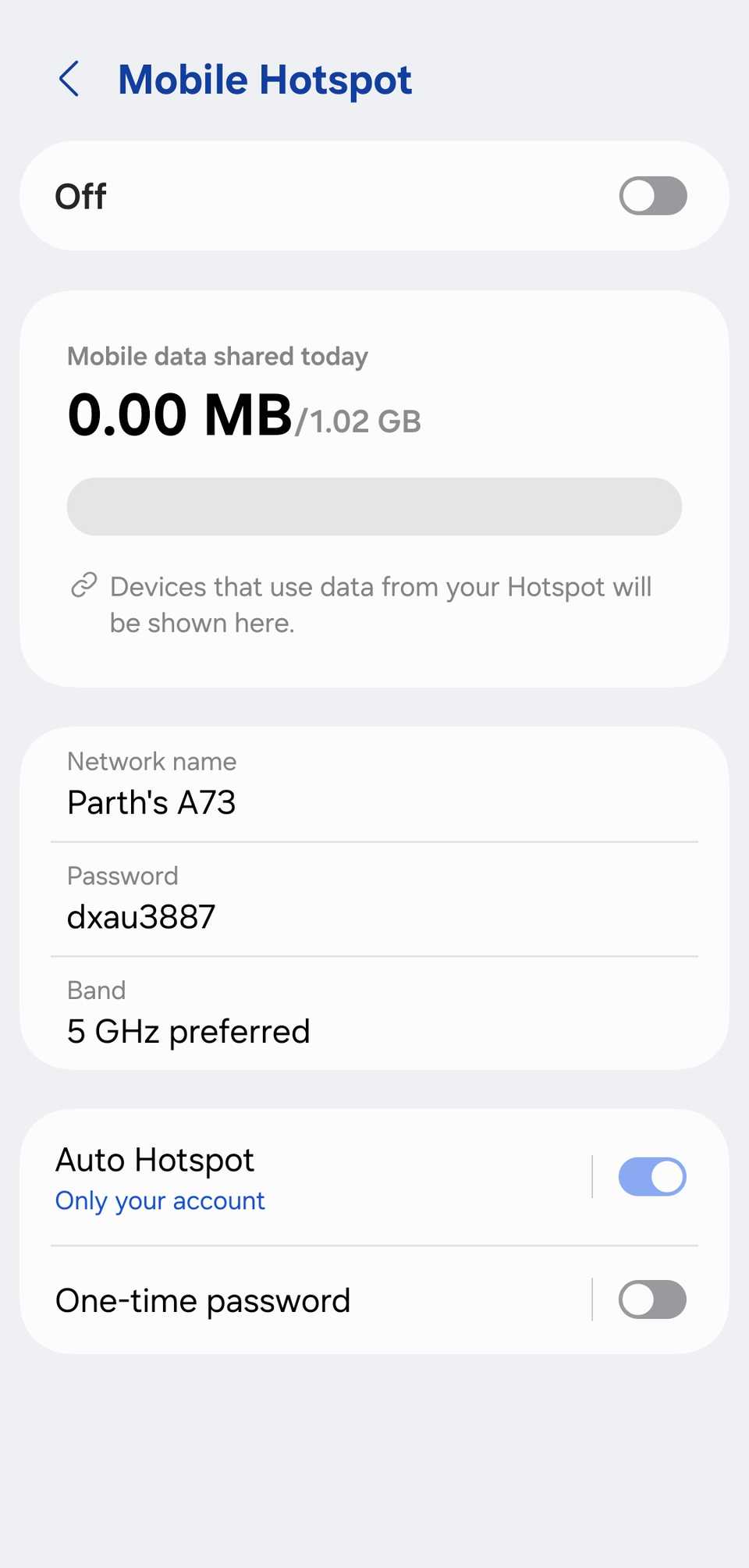 hotspot menu on Samsung phone
