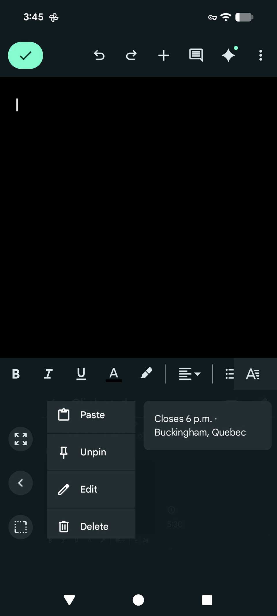 a list of options including paste, unpin, edit, and delete for a pinned item in your clipboard in Gboard