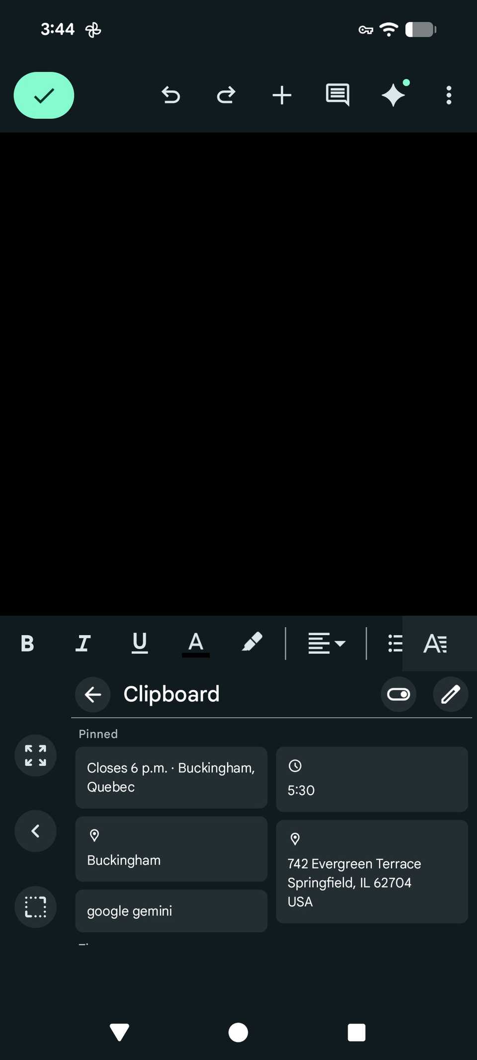 a list of pinned items in the clipboard on Gboard
