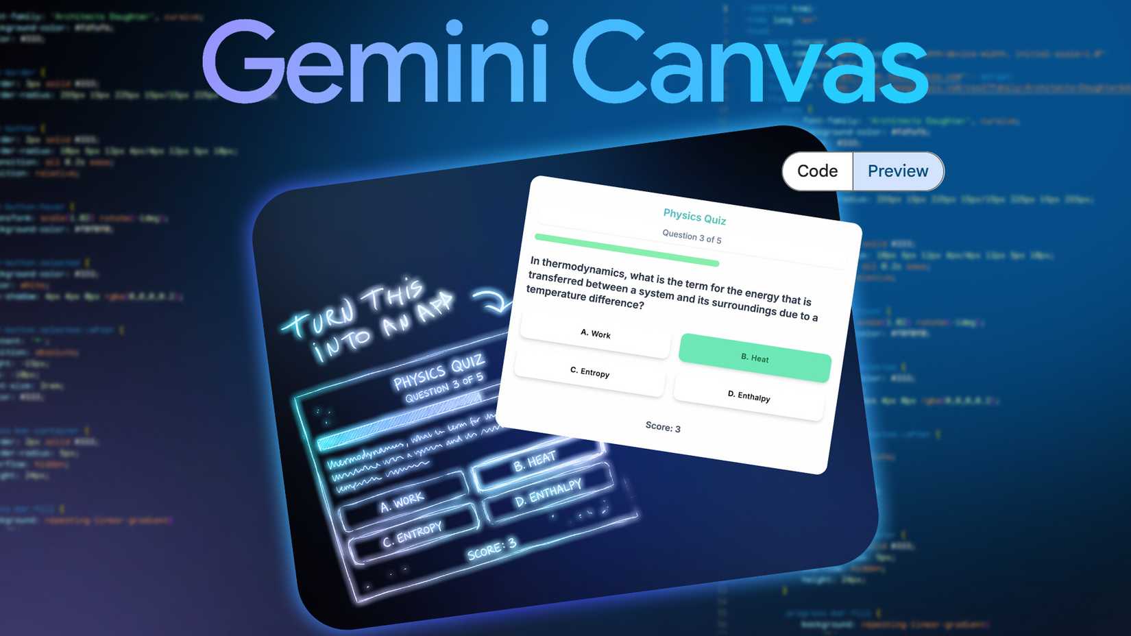 Как превратить ежедневные задачи в RPG с помощью инструментов Google Gemini Интерфейс Gemini Canvas с примером разработки приложения для викторины по физике
