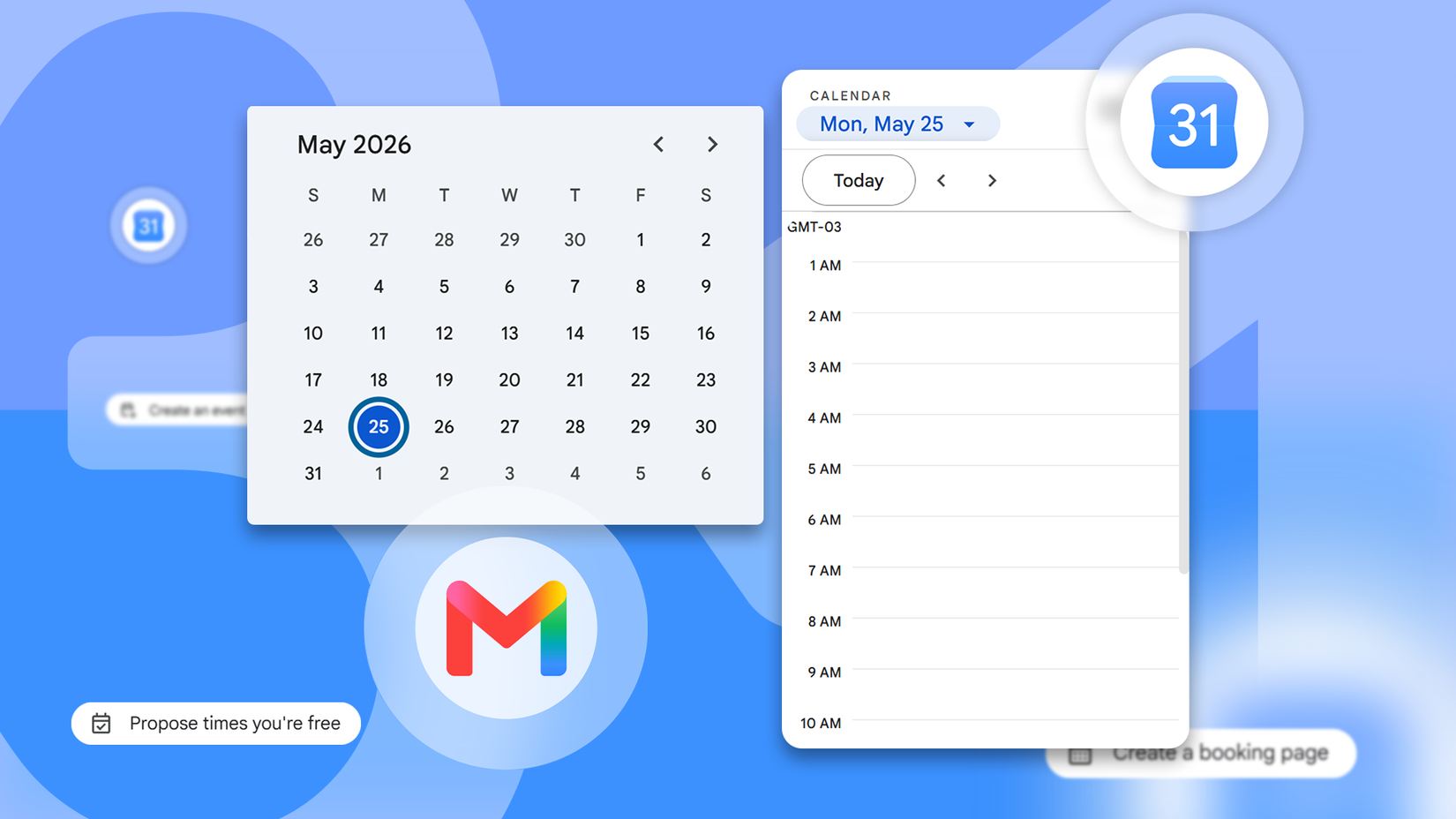 Google Calendar sidebar and scheduling tools shown alongside the Gmail logo