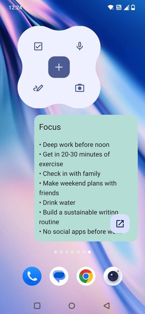 Screenshot showing the Google Keep widget