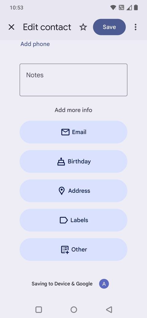 Screenshot showing the Address field in Google Contacts