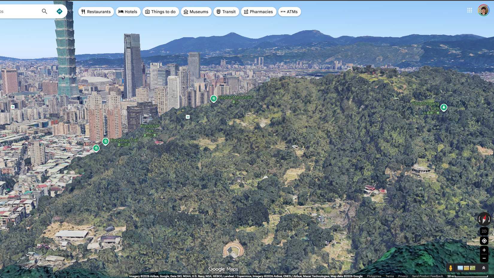 Immersive View of Elephant Mountain and Taipei on Google Maps web