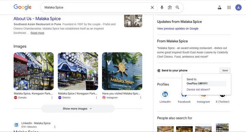 Captura de tela mostrando a opção Enviar para telefone do Google Maps