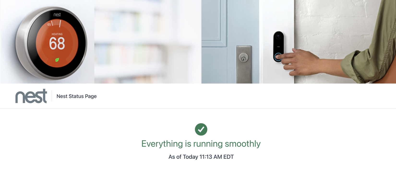 Página de status do Google Nest mostrando que está tudo bem