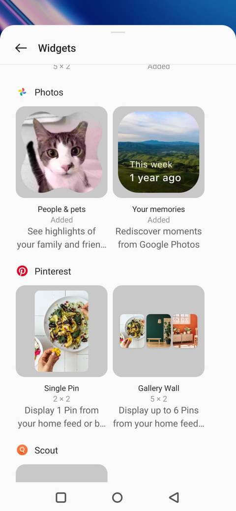 Screenshot showing how to add the Google Photos widget