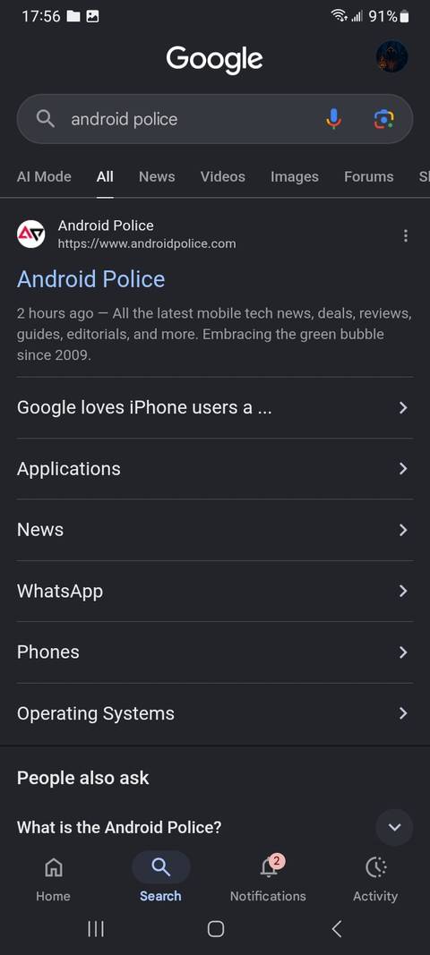 Google Search Android Police search results