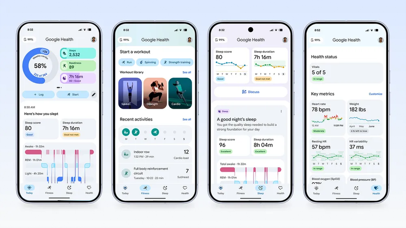 Capturas de tela do novo aplicativo Google Health.