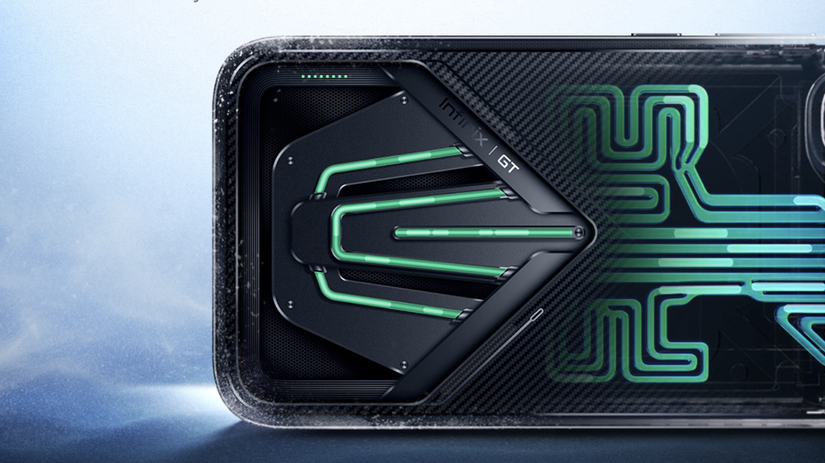 A black smartphone with green liquid-filled channels