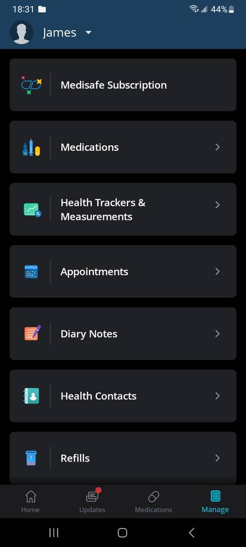 Medisafe manage medication menu