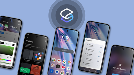 Più smartphone che visualizzano la schermata iniziale di Smart Launcher 6 e le funzionalità di personalizzazione