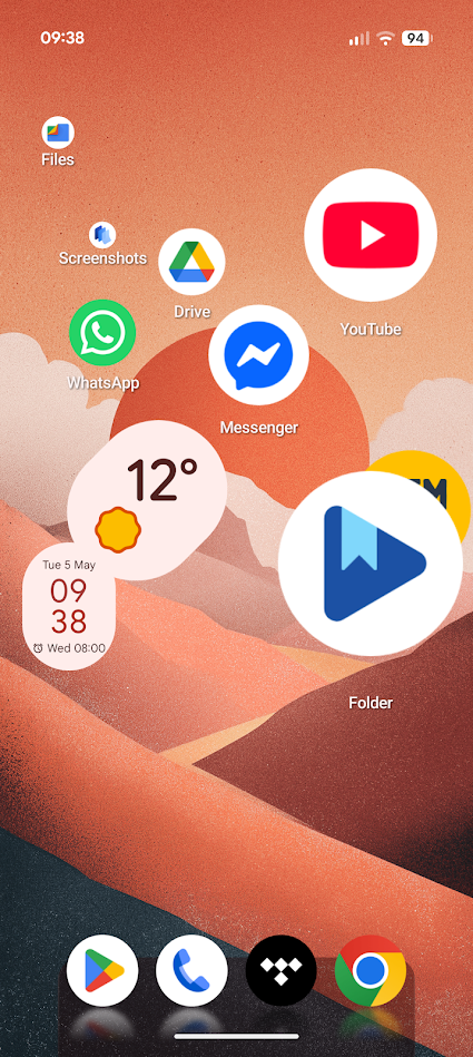 octopi launcher showing circular apps of different sizes