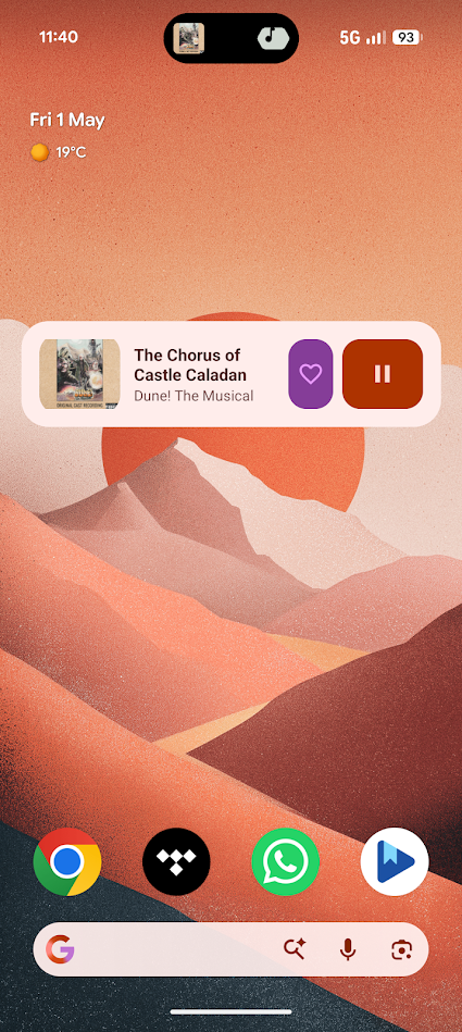 oto music app widget on Pixel home screen