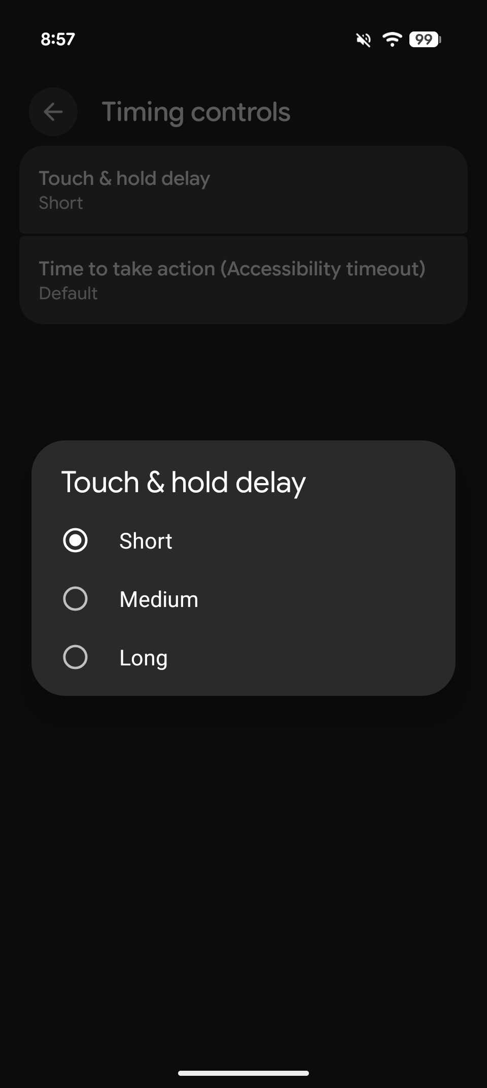 Setting touch & hold delay on a Google Pixel phone