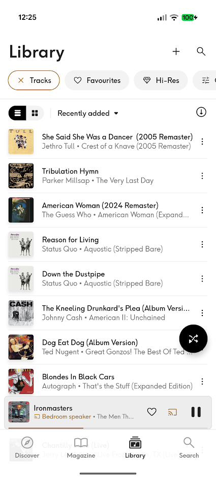list of songs in user library in qobuz app