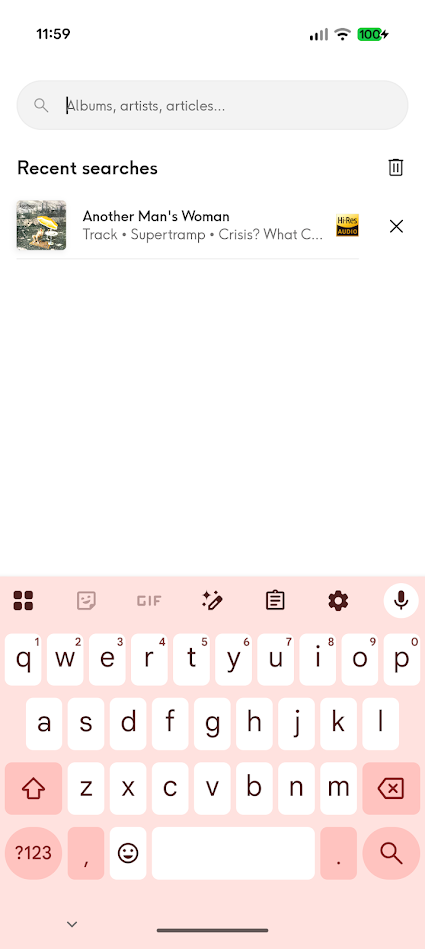search bar in qobuz app