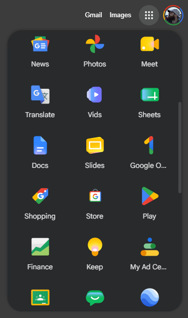 Novos ícones do Google na gaveta de aplicativos da nova guia do Chrome.