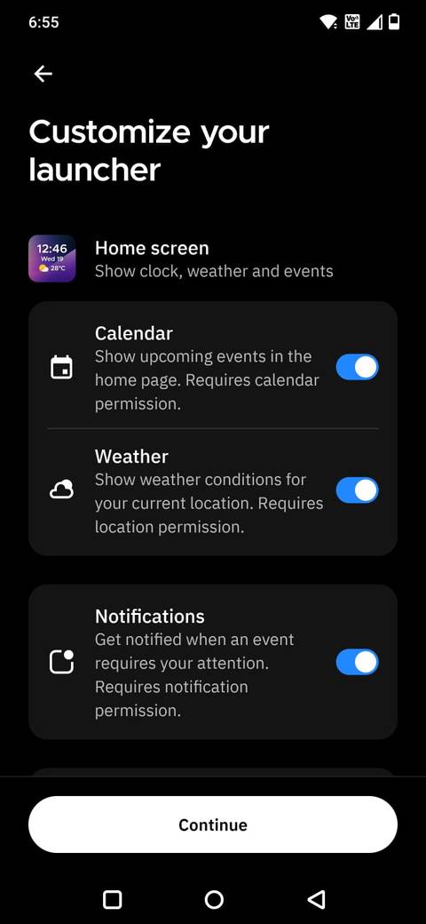 Screenshot showing the Smart Launcher 6 customization options