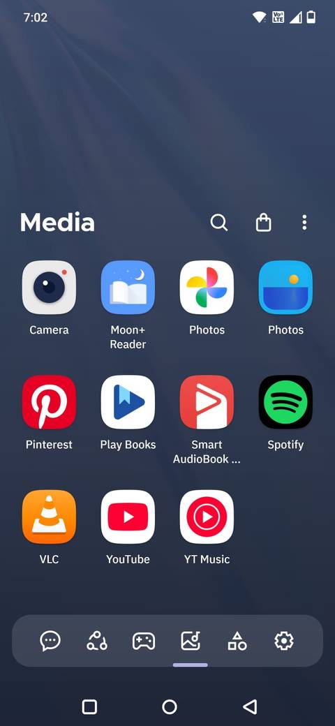 Screenshot showing the Media category in the app drawer when using Smart Launcher 6